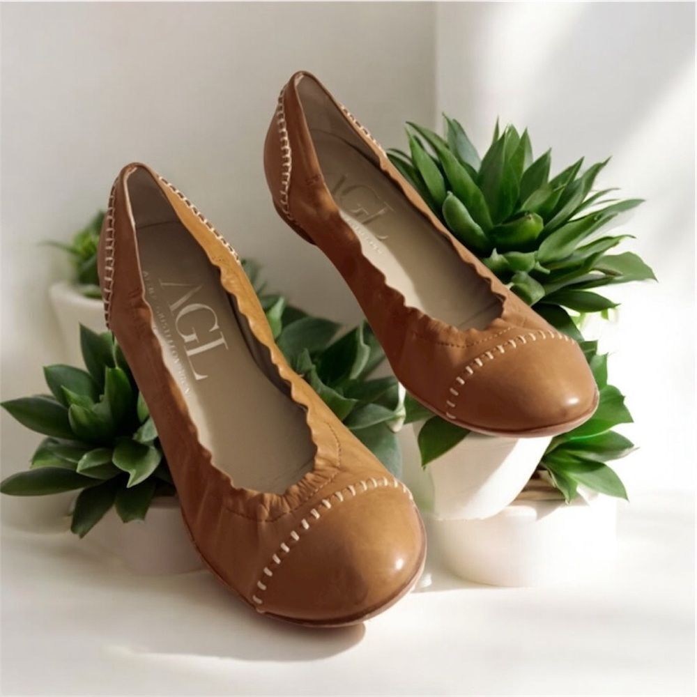 AGL Attilio Giusti Leombrun Women's Tan Leather Flats Made in Italy - 36.5 - Picture 1 of 8